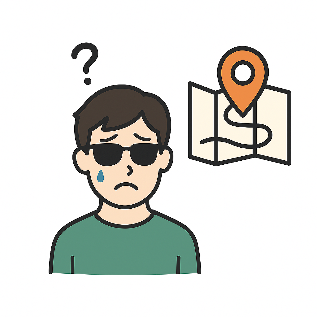 目的地に着けずに苦労している男性の画像